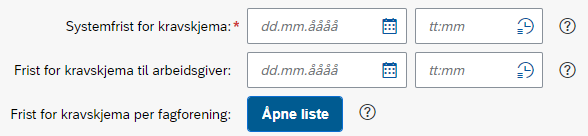 Bildet viser funksjon for tre ulike frister for kravskjema.