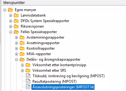 Menyen viser hvor du finner rapporten