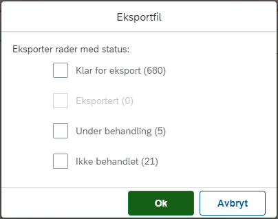 Bildet viser at du kan velge flere statuser til eksport.