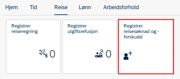Bildet viser reisefanen i selvbetjeningsportalen