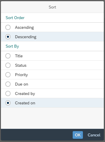 image showing sorting options
