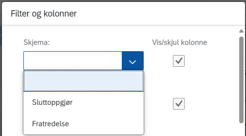 Bildet viser sortering på skjematype