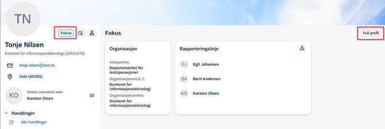 Skjermbilde av knapp for "full profil".