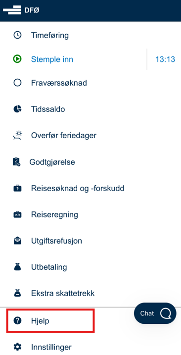 Bildet viser hovedmenyen i app