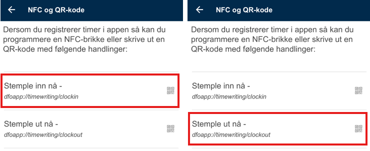 Bildet viser stemple inn eller ut med QR kode