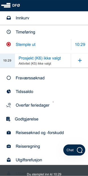 Bildet viser fremsiden i DFØ app