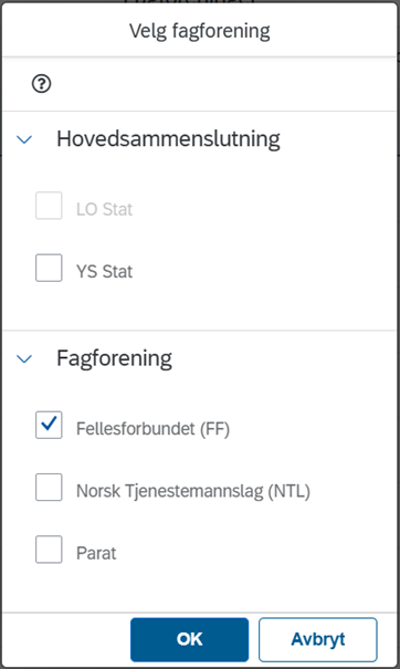Bildet viser valgt fagforening