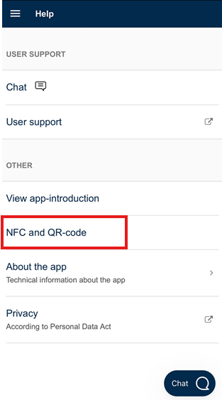 Image showing NFC and QR-code under help