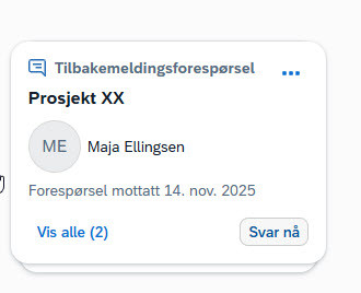 Skjermbilde fra DFØ HR Medarbeiderutvikling, tilbakemelding, be om tilbakemelding, gjøremål
