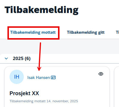 Skjermbilde fra DFØ HR Medarbeiderutvikling, tilbakemelding, tilbakemelding mottatt