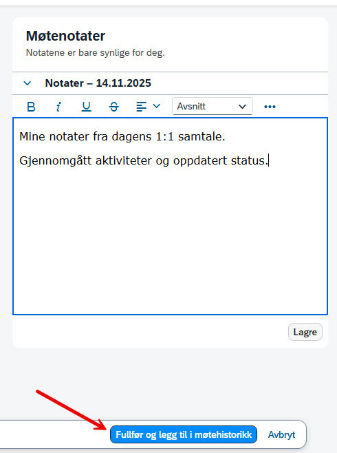 Skjermbilde fra DFØ HR Medarbeideroppfølging, møtenotater
