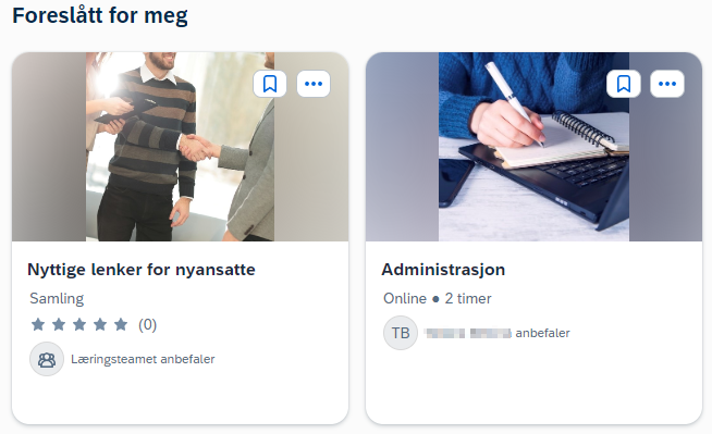 Bildet viser anbefalinger på startsiden