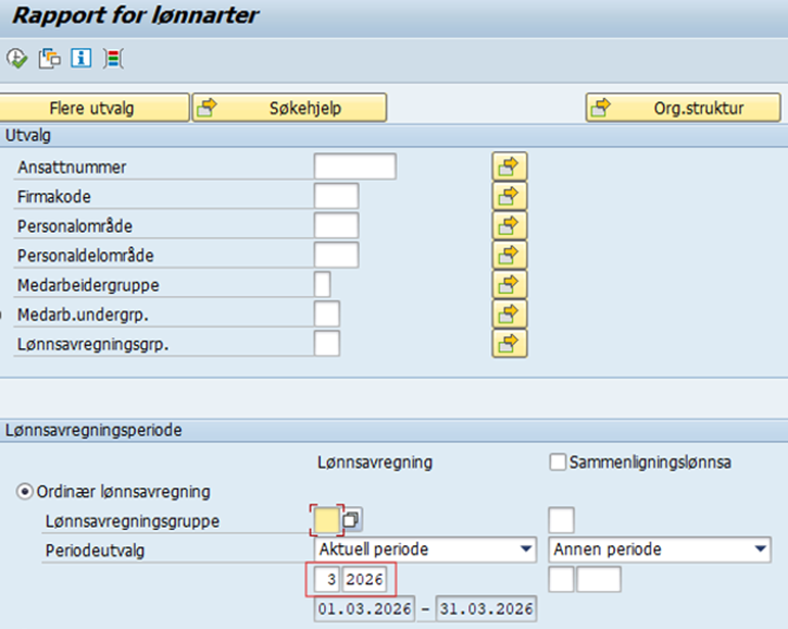 Bildet viser et skjembilde fra SAP GUI