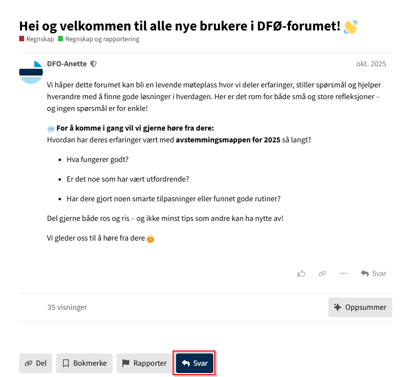 Rød ramme rundt svarknapp.