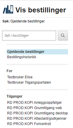Bildet viser oversikt over vis bestillinger