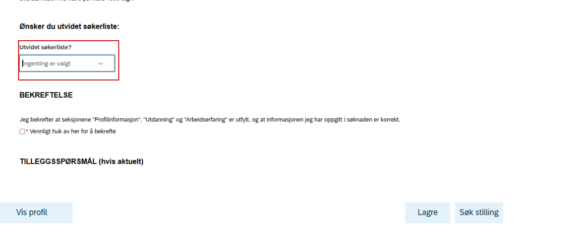 Bildet viser valget for utvidet søkerliste.