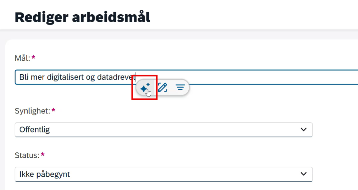 Bilde som viser menyen for KI skriveassistent