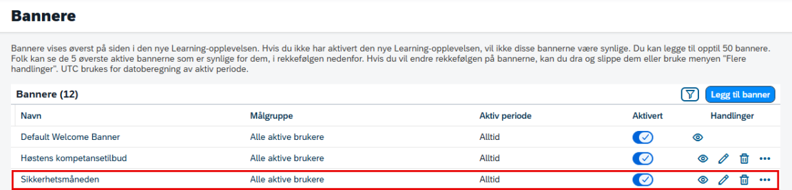Bilde viser oversikt for bannere