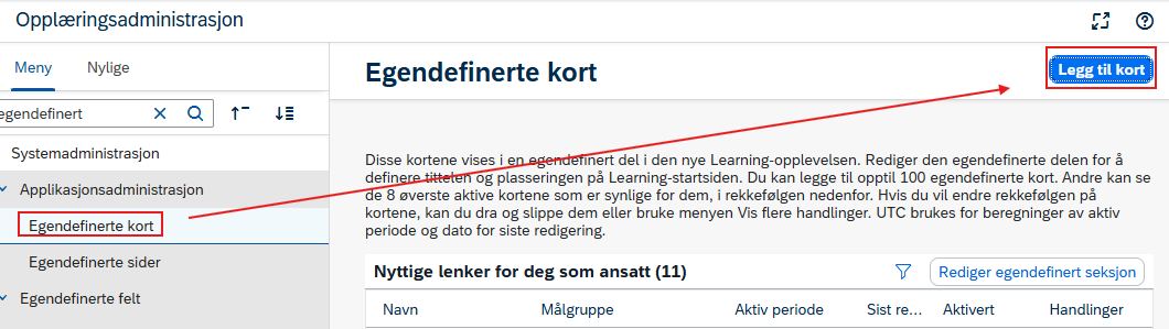 Bilde viser hvordan du kan opprette et egendefinert kort