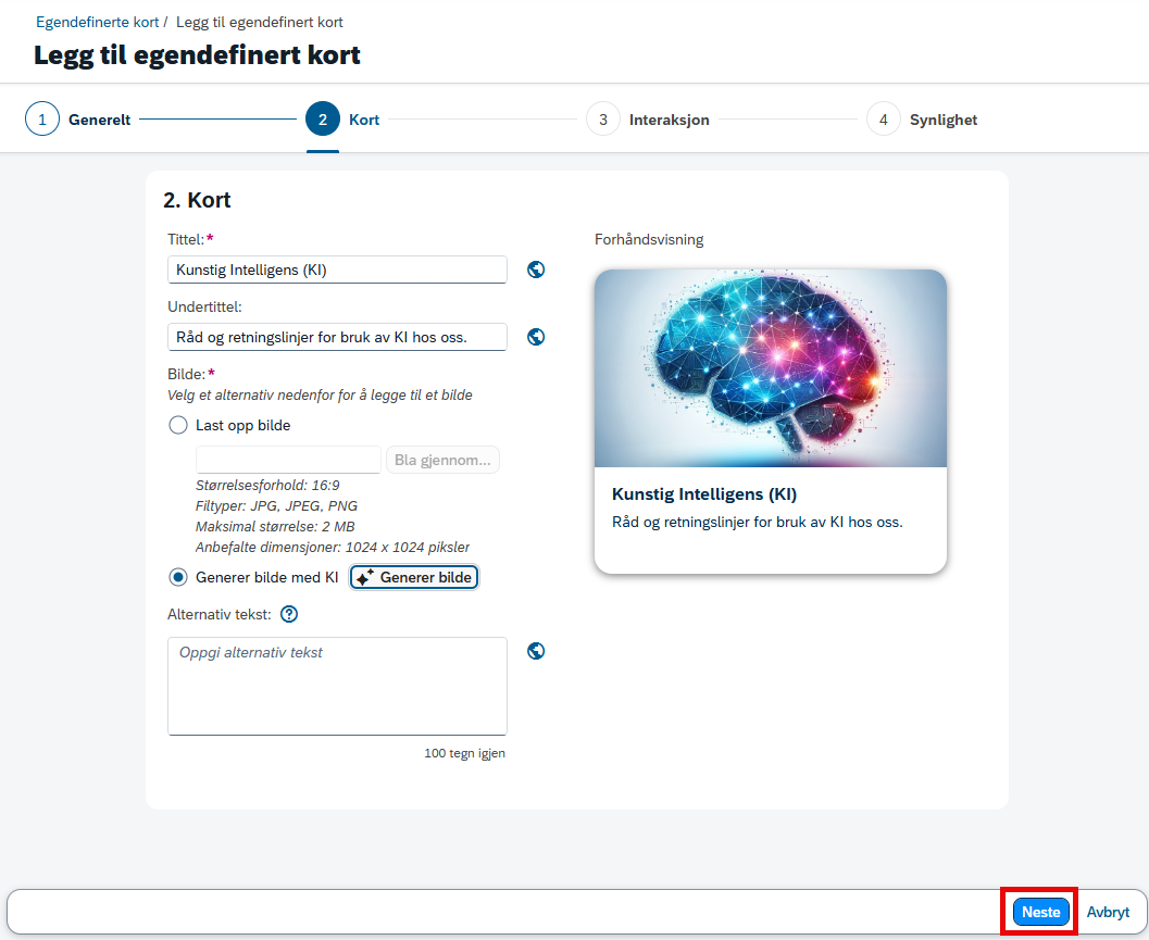 Bilde vider tittel og undertittel for egendefinert kort