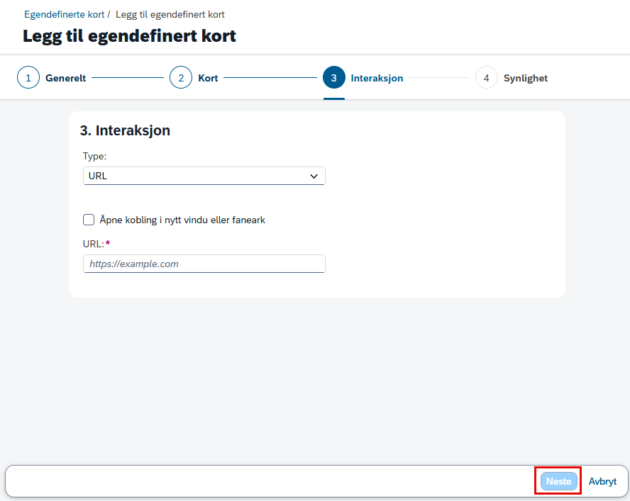 Bilde viser mulighet for interaksjon under egendefinert kort