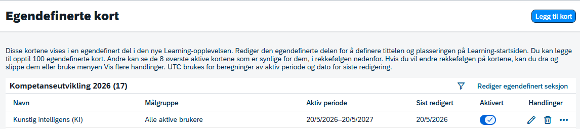 Bilde viser opprettelse av egendefinert kort