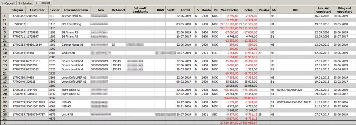 Bildet viser eksempel på resultat av spørring