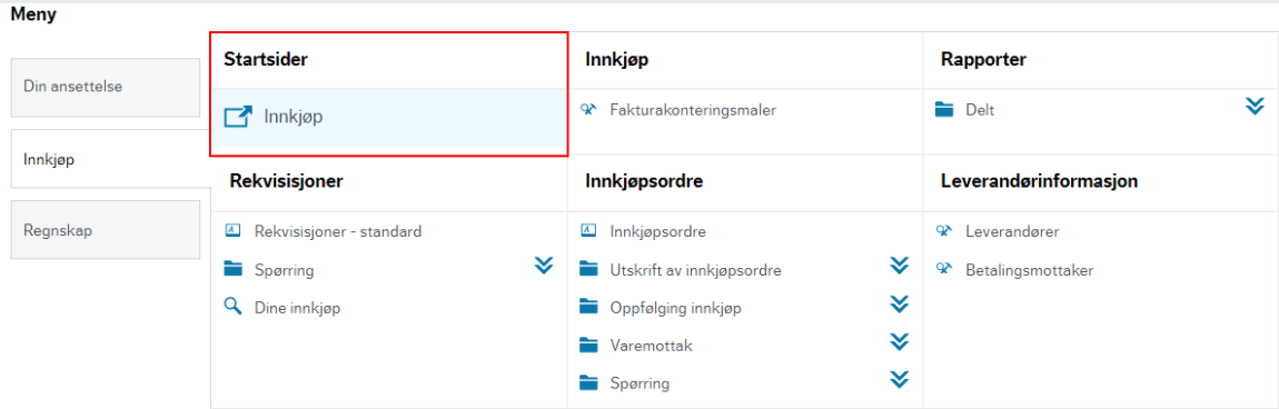 Skjermbilde av meny med fokus på startside.