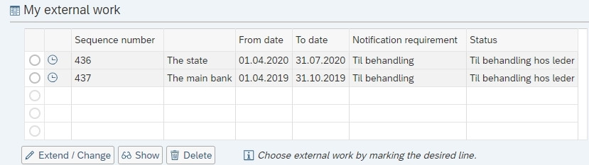 image showing list of external work