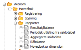 Bildet viser oversikt over rapporter i menyen