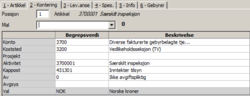 Skjermbilde av salgsordre i felt to for kontering.