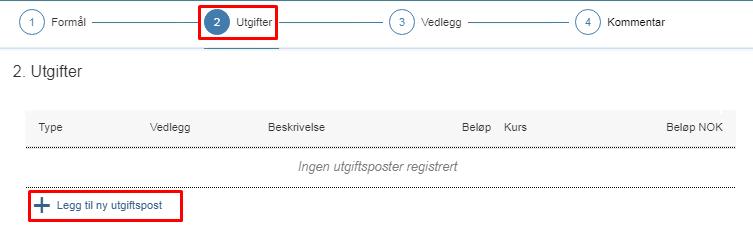 Skjermbilde av eksempel på utgiftsrefusjon.  